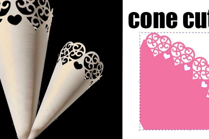 Σετ των 2 Intra απο ξύλο plywood 3mm-4mm πάχος – Κώνος γάμου με κομμένο αρχείο καρδιών Δίασταση  20x20 cm INTRAFABR-36423518