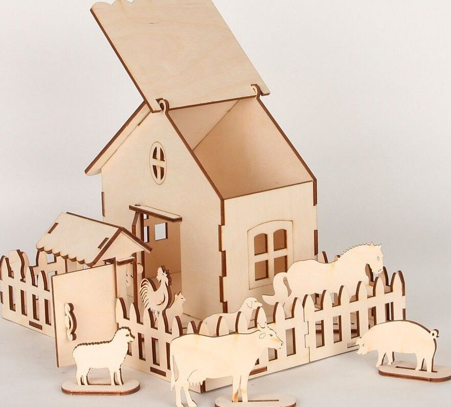 Intra απο ξύλο plywood 3mm-4mm πάχος – ξύλο Wooden Farm Playset for Kids 25x30 cm INTRAVECTRY-MY557425