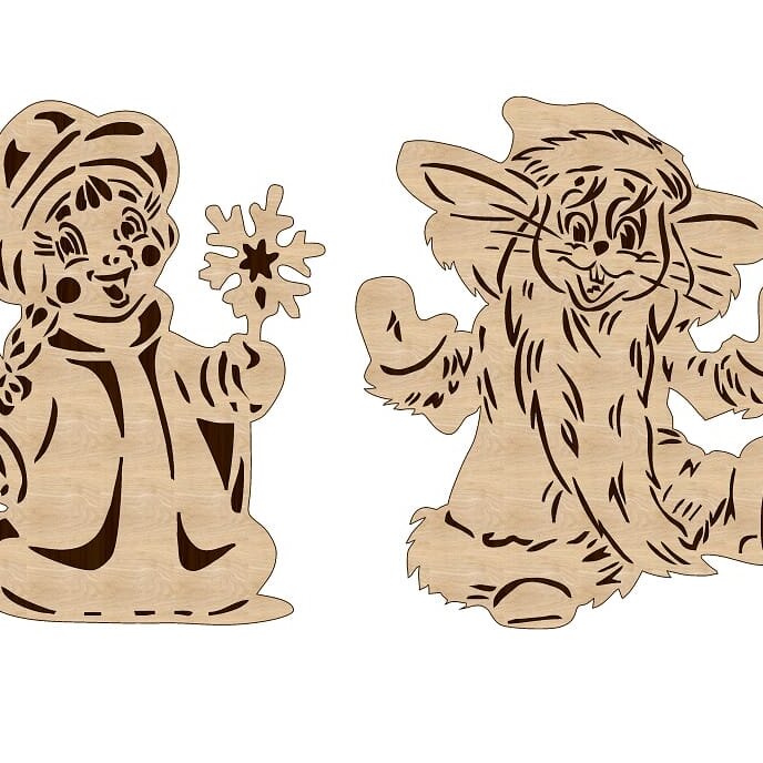 Σετ των 3 Intra απο ξύλο plywood 3mm-4mm πάχος – ξύλο διακόσμησης Winter Girl Snow Maiden Πρωτοχρονιάς 10x10 cm INTRAVECTRY-MY558213