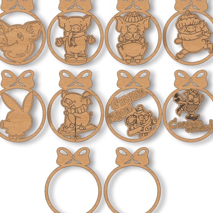 Σετ των 3 Intra απο ξύλο plywood 3mm-4mm πάχος – Γουρούνια Πρωτοχρονιάτικο ξύλο Διακόσμησης Δέντρου Μπάλας 35x40 cm INTRAVECTRY-MY558215