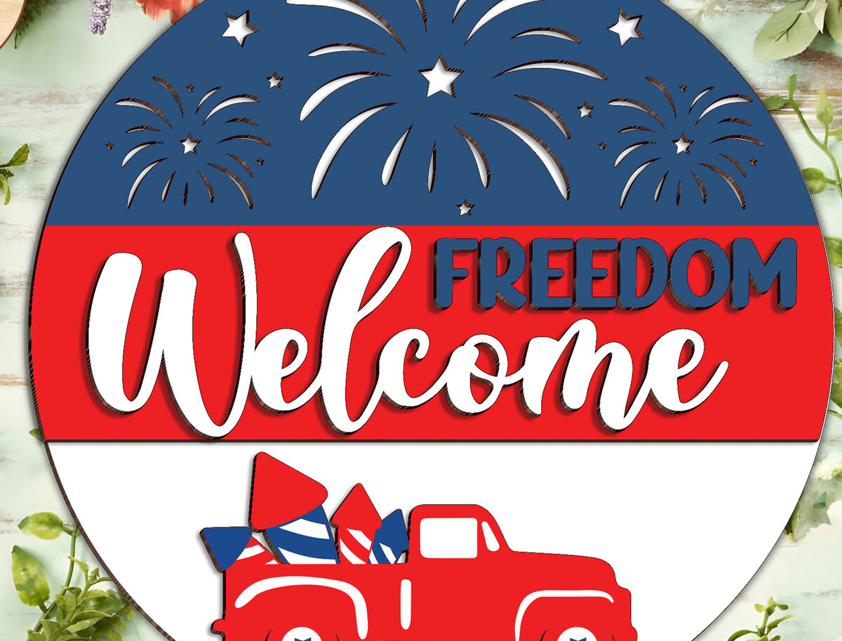 Σετ των 2 Intra απο ξύλο plywood 3mm-4mm πάχος – Καλωσόρισμα Πατριωτικό Σημάδι Δίασταση  20x20 cm INTRAFABR-97105778