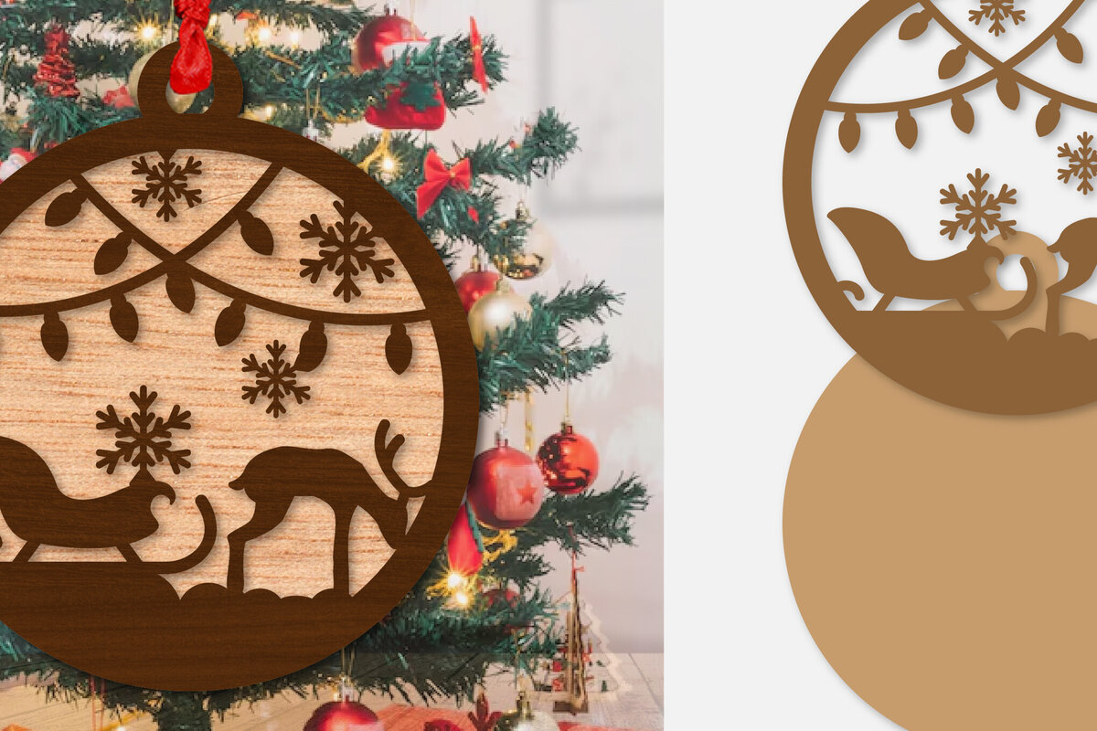 Σετ των 2 Intra απο ξύλο plywood 3mm-4mm πάχος – Στολίδι Χριστουγεννιάτικο έλκηθρο με λέιζερ Δίασταση  20x20 cm INTRAFABR-110140199