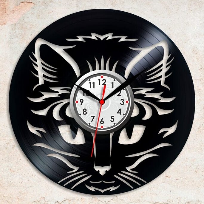 Intra απο ξύλο plywood 3mm-4mm πάχος – ξύλο Παιδικό Ρολόι Βινυλίου Γάτας 40x40 cm INTRAVECTRY-MY560735