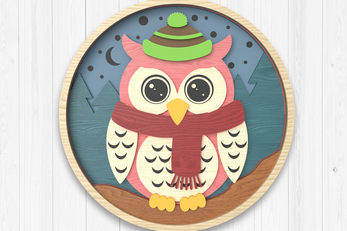 Σετ των 2 Intra απο ξύλο plywood 3mm-4mm πάχος – OWL Χειμερινό στολίδι Δίασταση  20x20 cm INTRAFABR-106511577