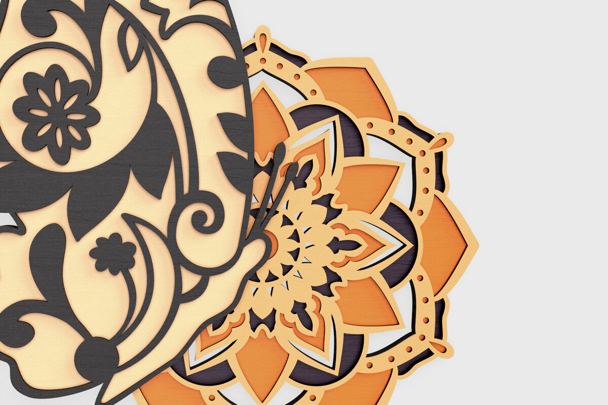 Σετ των 2 Intra απο ξύλο plywood 3mm-4mm πάχος – Paisley Butterfly και Mandala Δίασταση  20x20 cm INTRAFABR-56154039