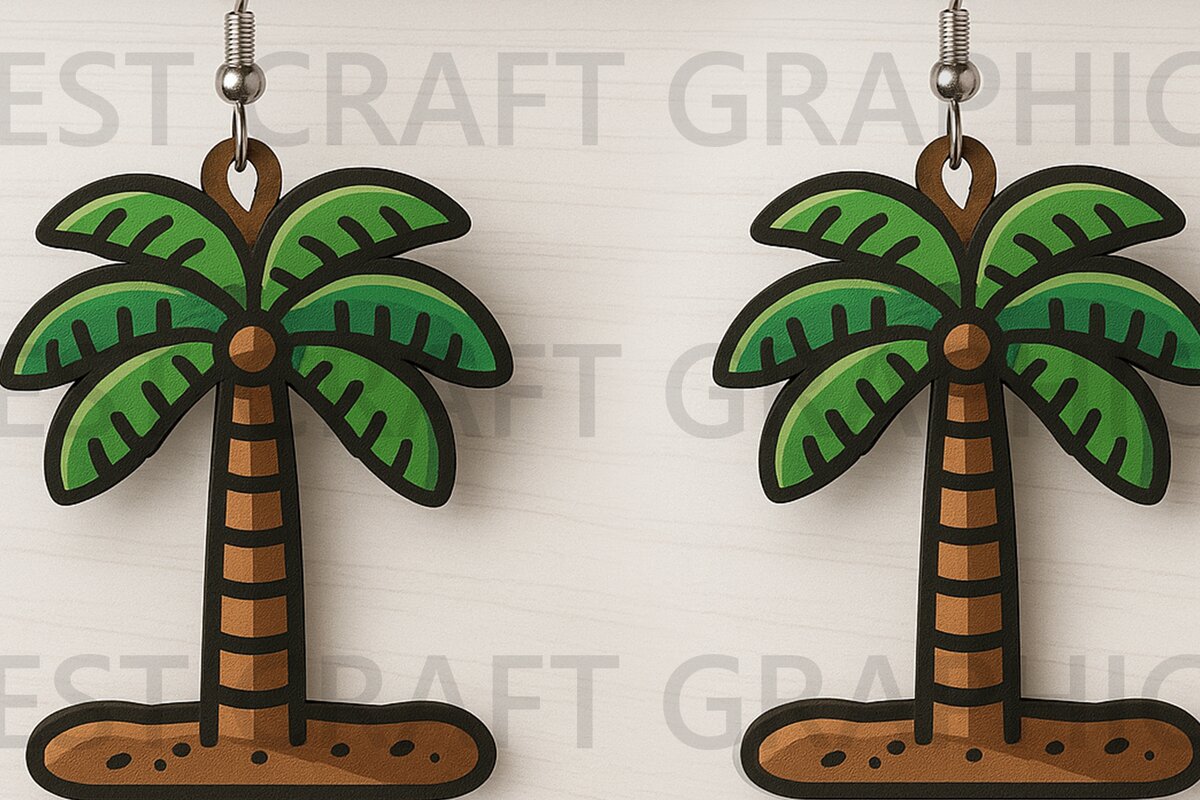 Σετ των 3 Intra απο ξύλο plywood 3mm-4mm πάχος – Σκουλαρίκια Palm Tree Tropical Δίασταση  5x5 cm INTRAFABR-123010336