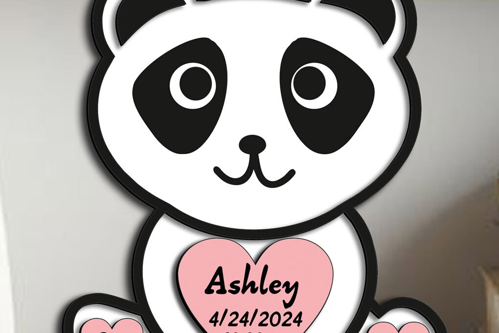 Σετ των 2 Intra απο ξύλο plywood 3mm-4mm πάχος – Laser αναγγελίας γέννησης μωρού Panda Δίασταση  20x20 cm INTRAFABR-103245729