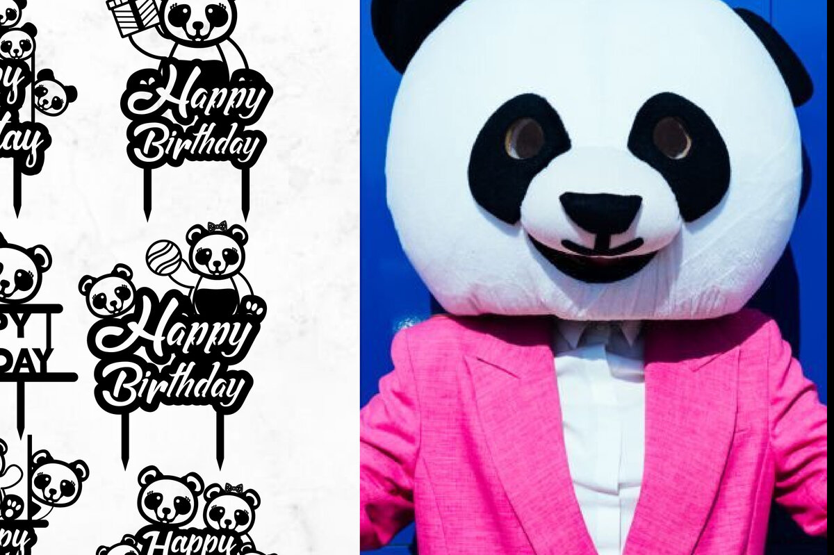 Σετ των 2 Intra απο ξύλο plywood 3mm-4mm πάχος – Panda Happy Birthday Topper Bundle Δίασταση  20x20 cm INTRAFABR-65746827