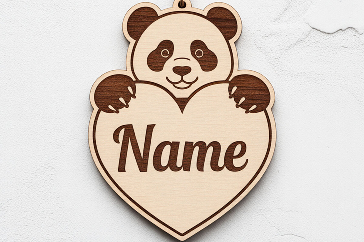 Σετ των 3 Intra απο ξύλο plywood 3mm-4mm πάχος – Panda Heart Name Keychain Δίασταση  5x5 cm INTRAFABR-122895764