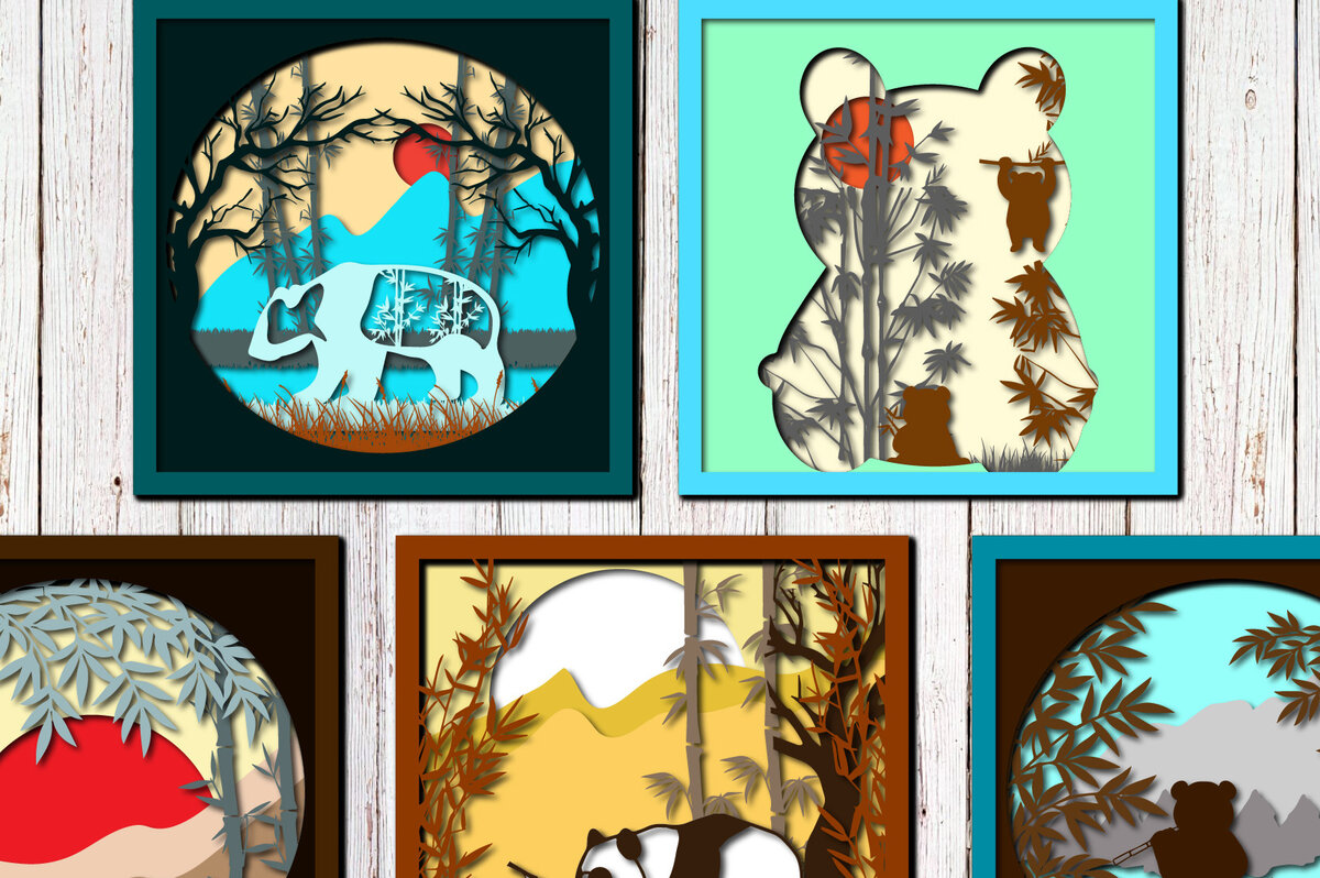 Σετ των 2 Intra απο ξύλο plywood 3mm-4mm πάχος – Panda in Jungle Multilayer Bundle Δίασταση  20x20 cm INTRAFABR-23313949