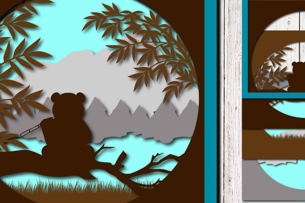 Σετ των 2 Intra απο ξύλο plywood 3mm-4mm πάχος – Panda σε πολυστρωματική κοπή λέιζερ ζούγκλας Δίασταση  20x20 cm INTRAFABR-23313901