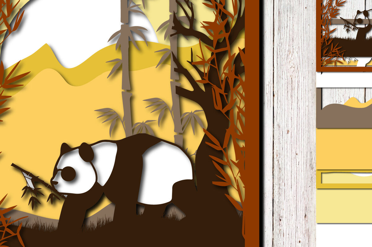 Σετ των 2 Intra απο ξύλο plywood 3mm-4mm πάχος – Panda σε πολυστρωματική κοπή λέιζερ ζούγκλας Δίασταση  20x20 cm INTRAFABR-23313918