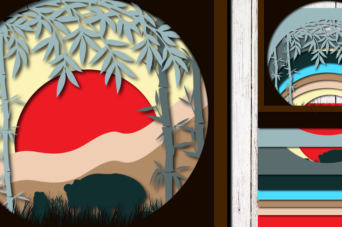 Σετ των 2 Intra απο ξύλο plywood 3mm-4mm πάχος – Panda σε πολυστρωματική κοπή λέιζερ ζούγκλας Δίασταση  20x20 cm INTRAFABR-23313926