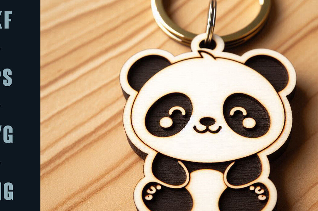 Σετ των 3 Intra απο ξύλο plywood 3mm-4mm πάχος – Κοπή λέιζερ μπρελόκ Panda | DXF | Δίασταση  5x5 cm INTRAFABR-104885958