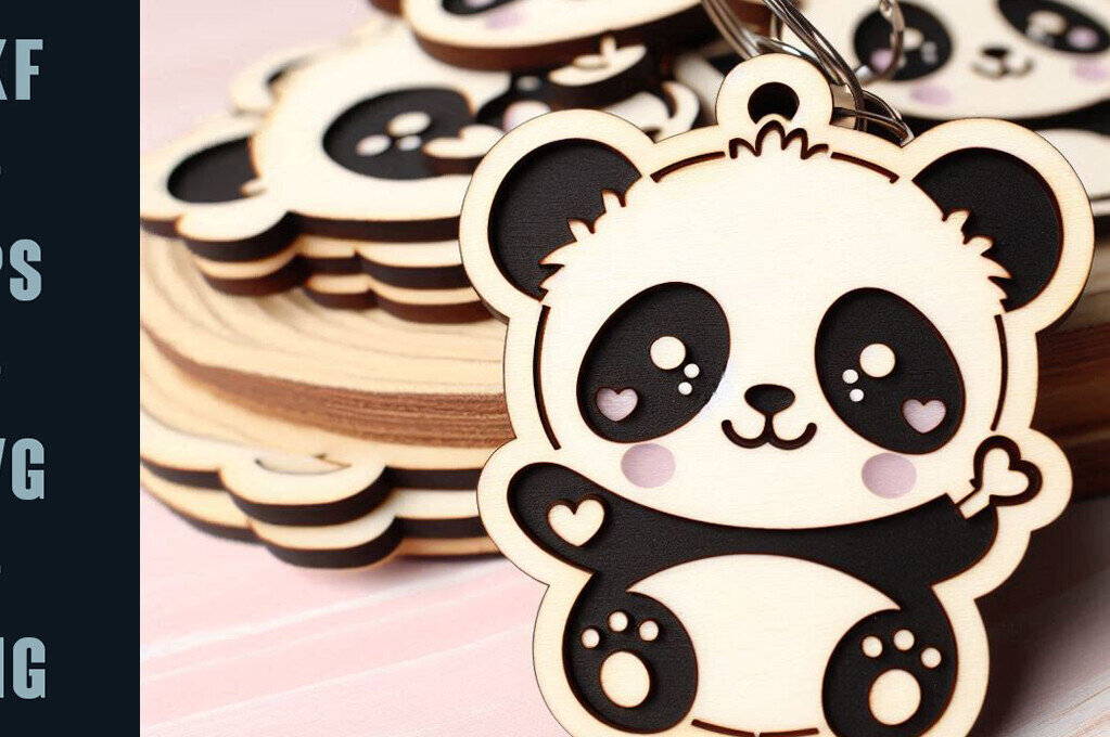 Σετ των 3 Intra απο ξύλο plywood 3mm-4mm πάχος – Κοπή λέιζερ μπρελόκ Panda | DXF | Δίασταση  5x5 cm INTRAFABR-105055138