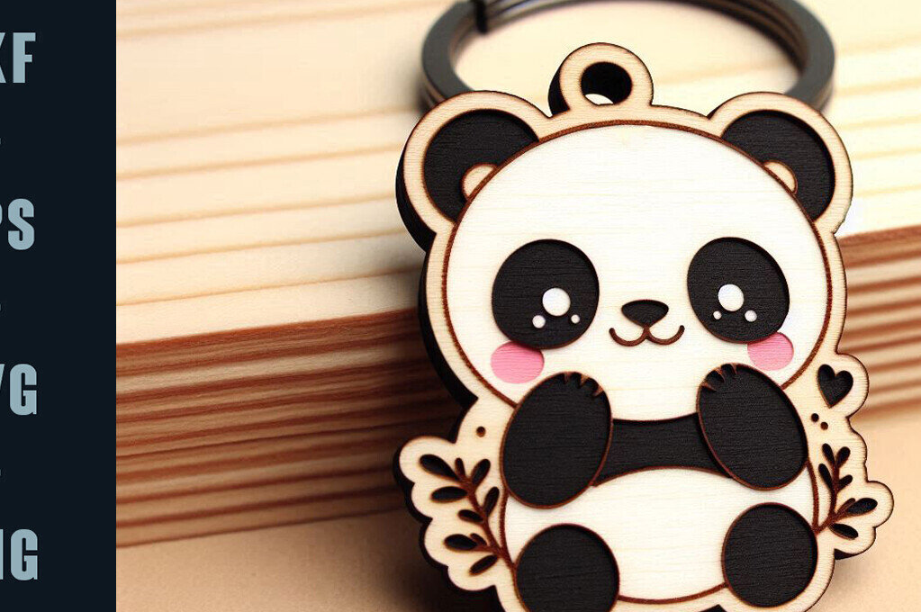 Σετ των 3 Intra απο ξύλο plywood 3mm-4mm πάχος – Κοπή λέιζερ μπρελόκ Panda | DXF | Δίασταση  5x5 cm INTRAFABR-105882127