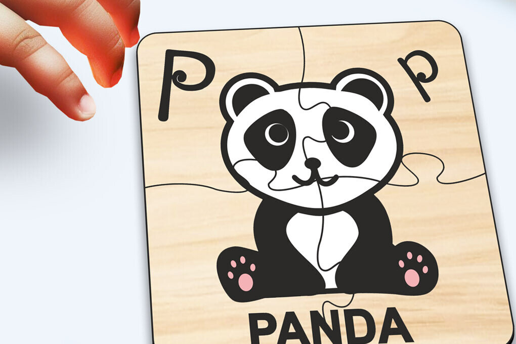 Σετ των 2 Intra απο ξύλο plywood 3mm-4mm πάχος – Panda KPuzzle Baby Παιχνίδι για παιδιά Δίασταση  20x20 cm INTRAFABR-117287644