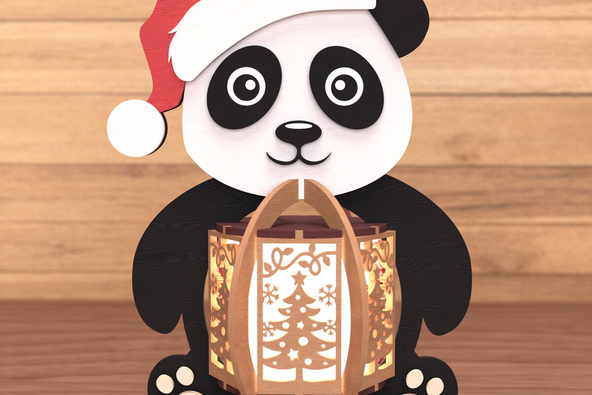 Σετ των 2 Intra απο ξύλο plywood 3mm-4mm πάχος – Panda Lantern Χριστουγεννιάτικη Δίασταση  20x20 cm INTRAFABR-109337478