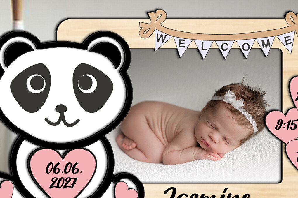 Σετ των 2 Intra απο ξύλο plywood 3mm-4mm πάχος – Δώρο κορνίζας Panda Laser Baby Photo Δίασταση  20x20 cm INTRAFABR-123697642