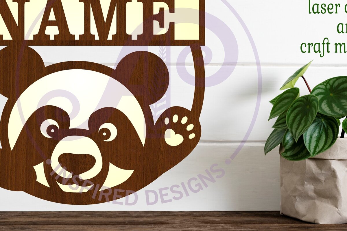 Σετ των 2 Intra απο ξύλο plywood 3mm-4mm πάχος – Πρότυπο κοπής λέιζερ Name Panda Δίασταση  20x20 cm INTRAFABR-95479584