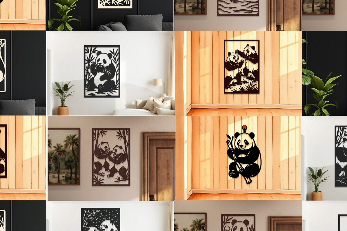 Intra απο ξύλο plywood 3mm-4mm πάχος – Σετ κοπής με λέιζερ τοίχου Panda Δίασταση  40x30 cm INTRAFABR-121971947