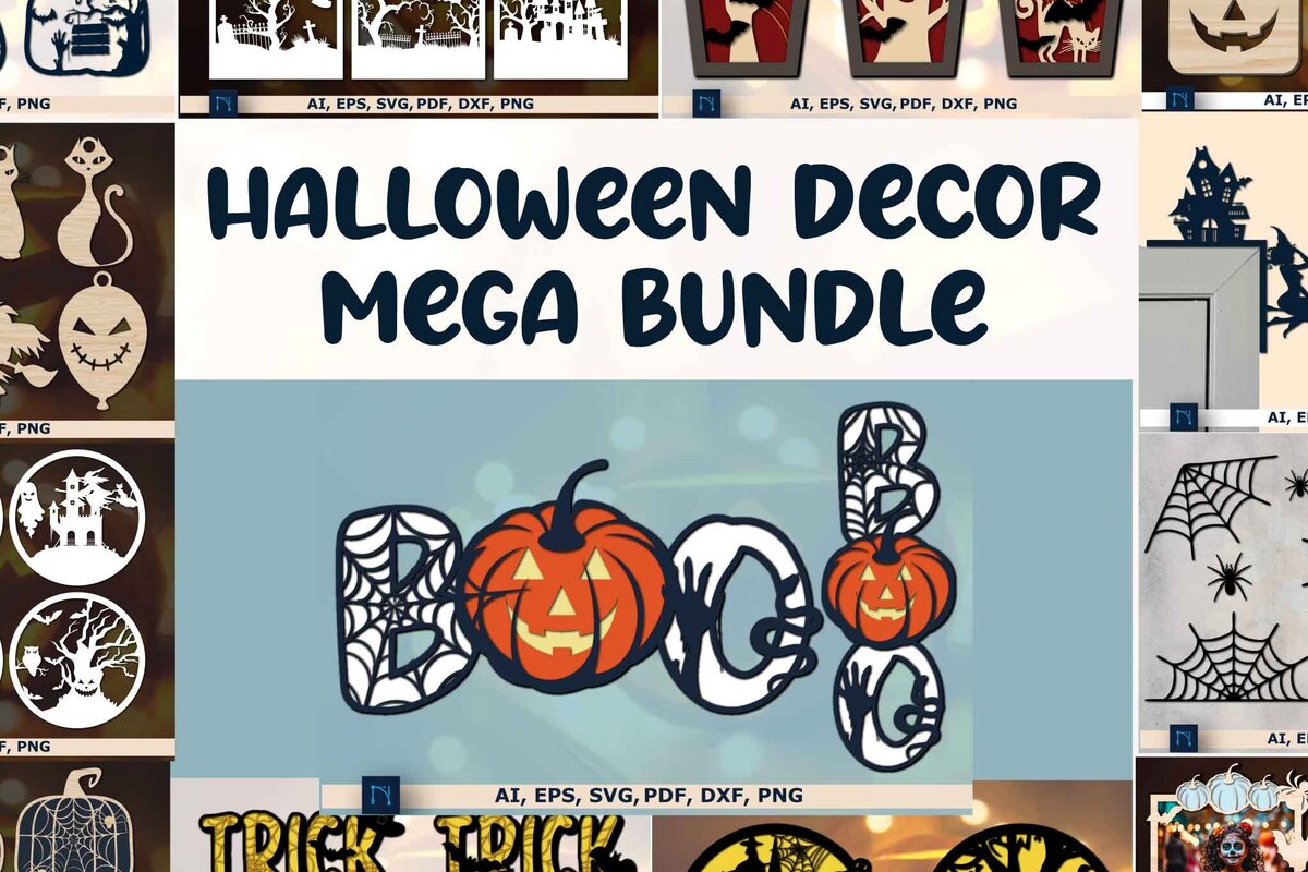 Σετ των 2 Intra απο ξύλο plywood 3mm-4mm πάχος – Δέσμη για Halloween από χαρτί και λέιζερ Δίασταση  20x20 cm INTRAFABR-78271710