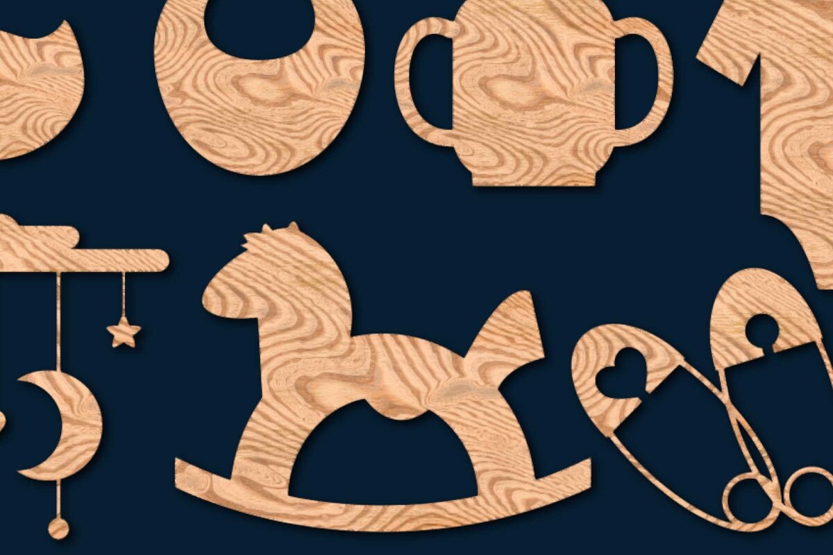 Σετ των 2 Intra απο ξύλο plywood 3mm-4mm πάχος – Πακέτο Paper Cut Baby Element Δίασταση  20x20 cm INTRAFABR-72300984