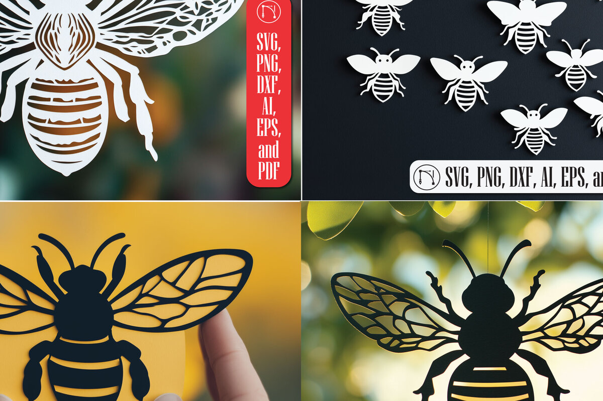 Σετ των 2 Intra απο ξύλο plywood 3mm-4mm πάχος – Paper Cut Bee Bundle Δίασταση  20x20 cm INTRAFABR-107608689