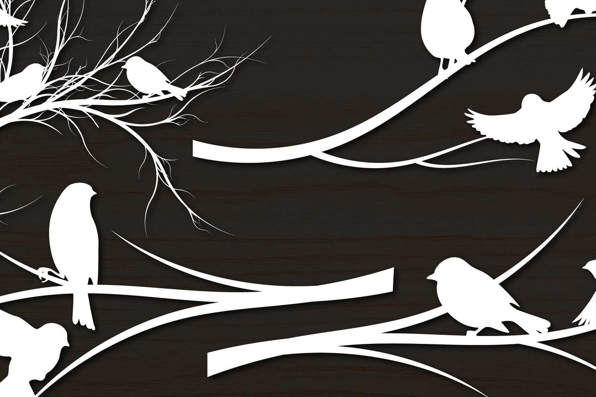Σετ των 2 Intra απο ξύλο plywood 3mm-4mm πάχος – Paper Cut Bird in Tree Branch Bundle Δίασταση  20x20 cm INTRAFABR-69283467