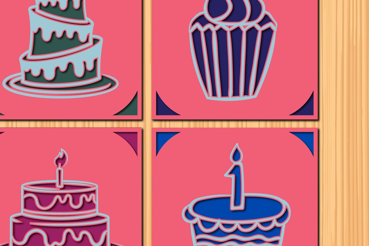 Σετ των 2 Intra απο ξύλο plywood 3mm-4mm πάχος – Πακέτο για κάρτα γενεθλίων με κομμένο χαρτί Δίασταση  20x20 cm INTRAFABR-35055088