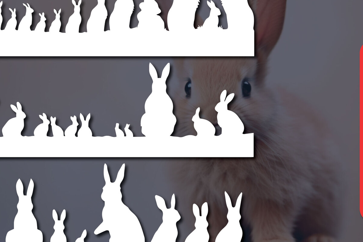 Σετ των 2 Intra απο ξύλο plywood 3mm-4mm πάχος – Paper Cut Bunny Decor Bundle Δίασταση  20x20 cm INTRAFABR-89117345