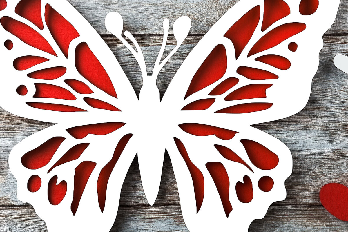 Σετ των 2 Intra απο ξύλο plywood 3mm-4mm πάχος – Paper Cut Butterfly Δίασταση  20x20 cm INTRAFABR-113928279