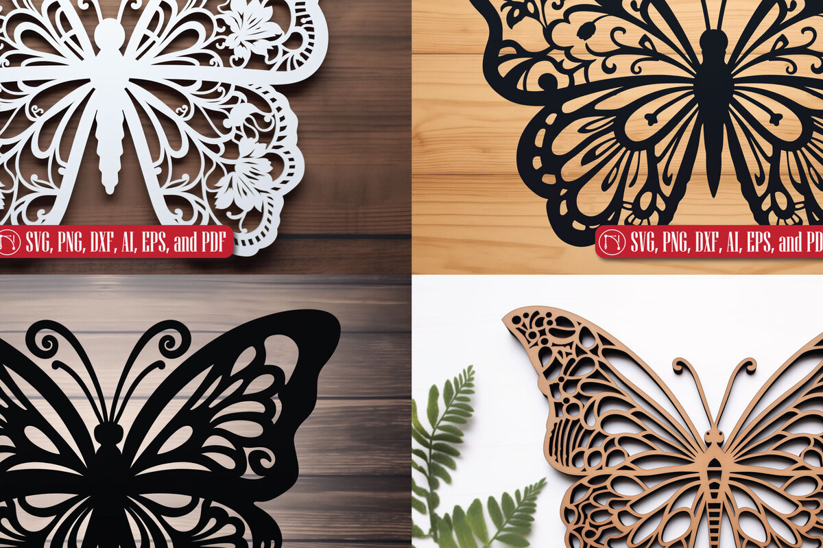 Σετ των 2 Intra απο ξύλο plywood 3mm-4mm πάχος – Paper Cut Butterfly Bundle Δίασταση  20x20 cm INTRAFABR-90440259