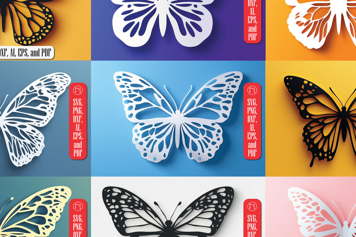 Σετ των 2 Intra απο ξύλο plywood 3mm-4mm πάχος – Paper Cut Butterfly Bundle Δίασταση  20x20 cm INTRAFABR-108172914