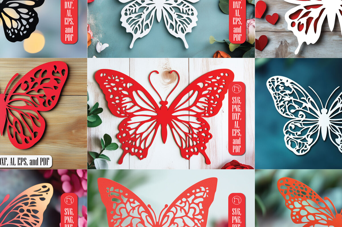 Σετ των 2 Intra απο ξύλο plywood 3mm-4mm πάχος – Paper Cut Butterfly Bundle Δίασταση  20x20 cm INTRAFABR-113934056