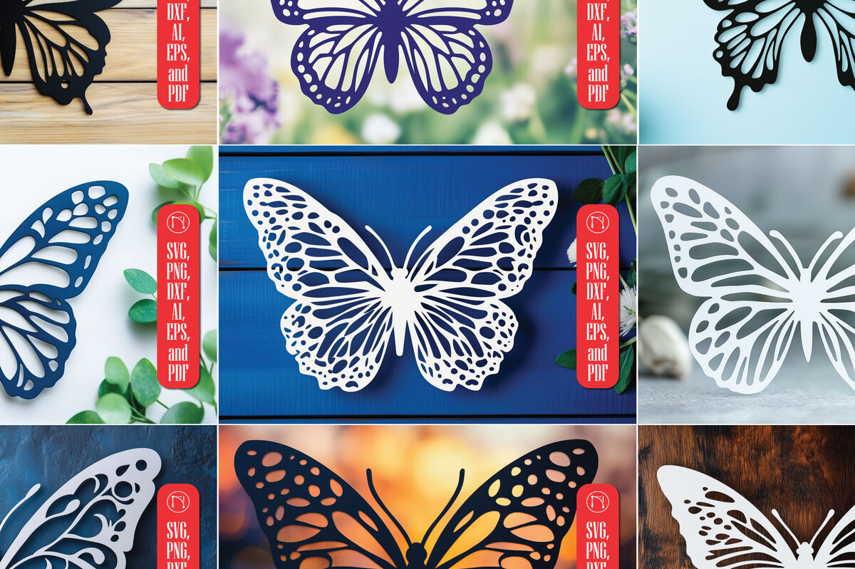 Σετ των 2 Intra απο ξύλο plywood 3mm-4mm πάχος – Paper Cut Butterfly Bundle Δίασταση  20x20 cm INTRAFABR-114388534