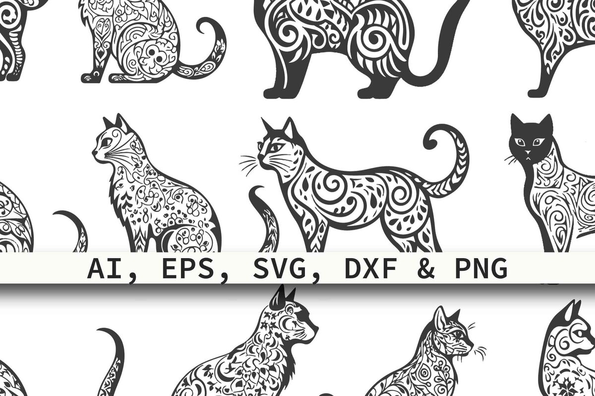 Σετ των 2 Intra απο ξύλο plywood 3mm-4mm πάχος – Paper Cut Cat Silhouette Mega Bundle Δίασταση  20x20 cm INTRAFABR-80626298