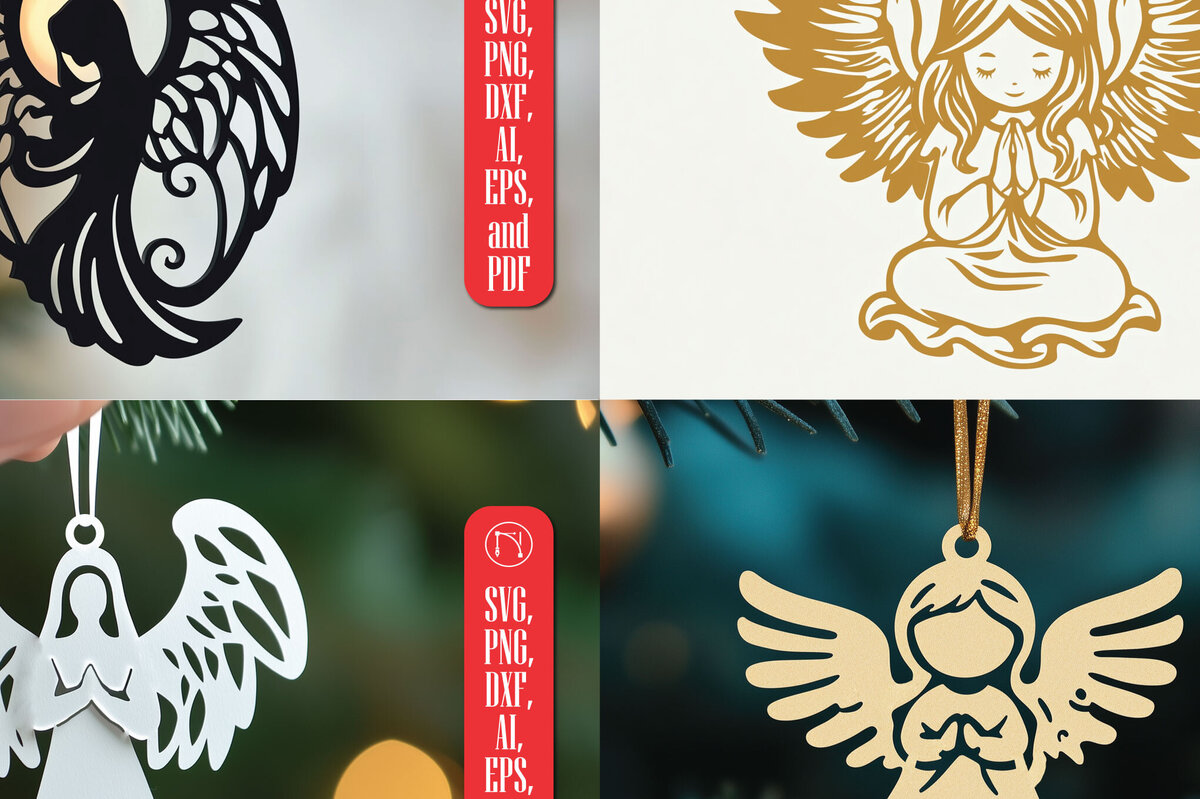 Σετ των 2 Intra απο ξύλο plywood 3mm-4mm πάχος – Δέσμη Χριστουγεννιάτικου Αγγέλου κομμένη χαρτί Δίασταση  20x20 cm INTRAFABR-107873274