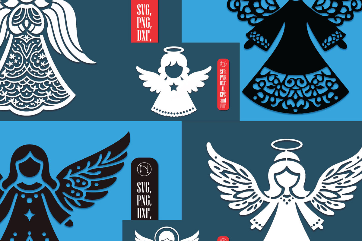 Σετ των 2 Intra απο ξύλο plywood 3mm-4mm πάχος – Δέσμη Χριστουγεννιάτικου Αγγέλου κομμένη χαρτί Δίασταση  20x20 cm INTRAFABR-111061572