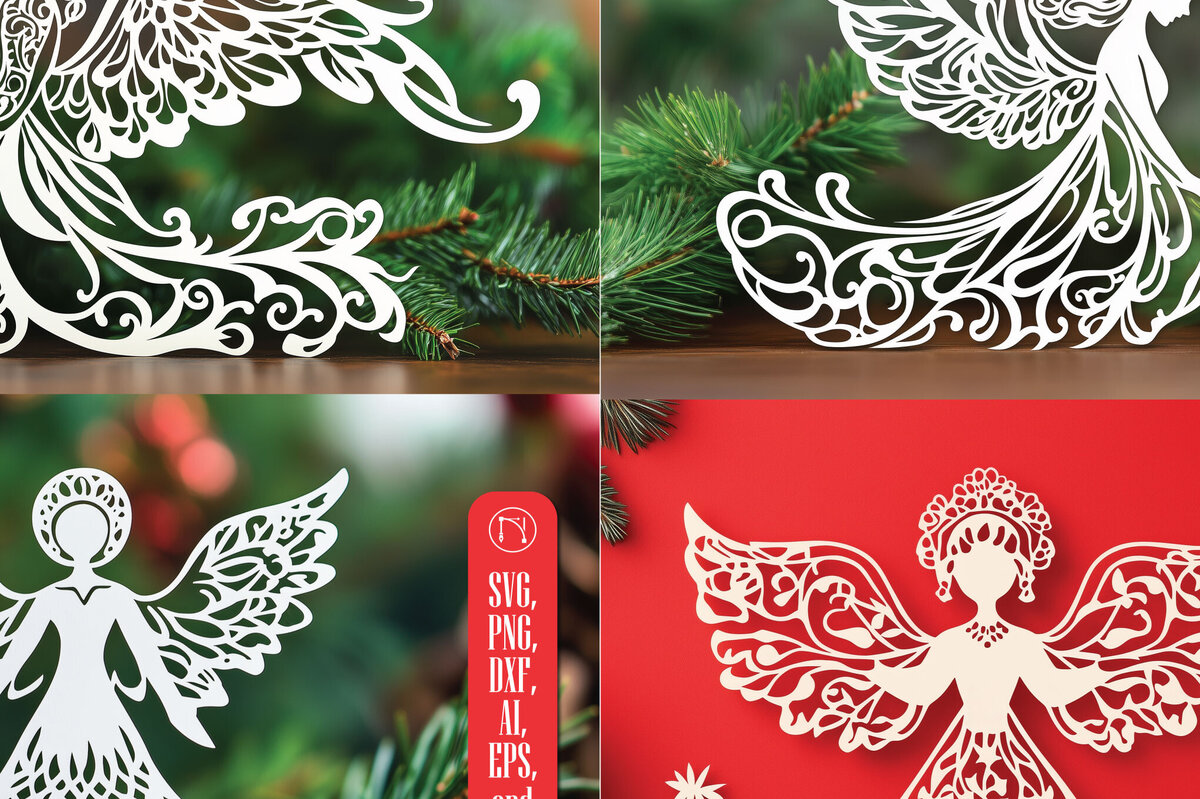 Σετ των 2 Intra απο ξύλο plywood 3mm-4mm πάχος – Πακέτο Χριστουγεννιάτικου Αγγέλου σε χαρτί Δίασταση  20x20 cm INTRAFABR-107367522