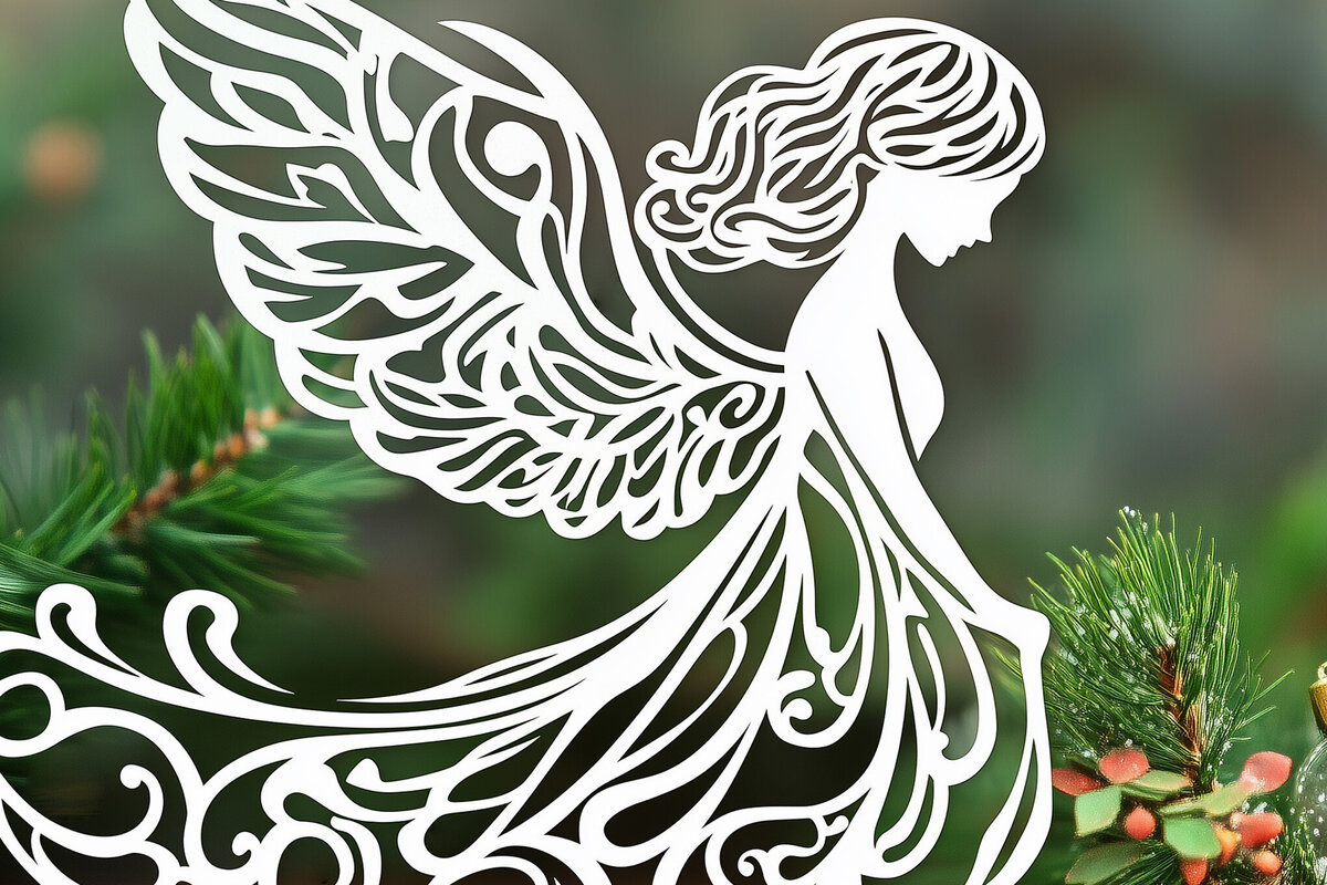 Σετ των 2 Intra απο ξύλο plywood 3mm-4mm πάχος – Κόψιμο αρχείο Χριστουγέννων Angel σε χαρτί Δίασταση  20x20 cm INTRAFABR-107367162