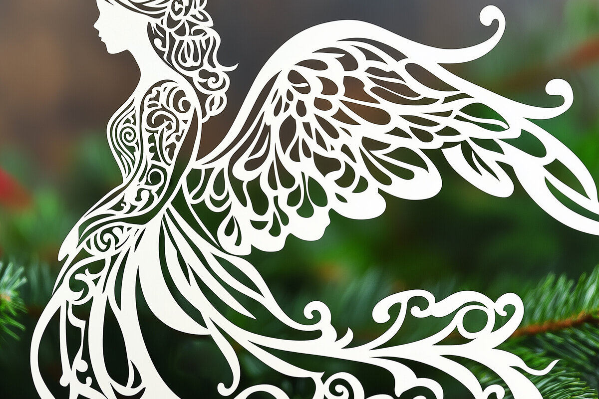 Σετ των 2 Intra απο ξύλο plywood 3mm-4mm πάχος – Κόψιμο αρχείο Χριστουγέννων Angel σε χαρτί Δίασταση  20x20 cm INTRAFABR-107348382