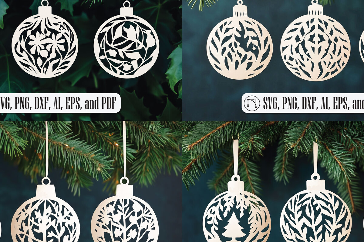 Σετ των 2 Intra απο ξύλο plywood 3mm-4mm πάχος – Πακέτο Χριστουγεννιάτικων Μπάλες σε χαρτοκόπτη Δίασταση  20x20 cm INTRAFABR-105873784