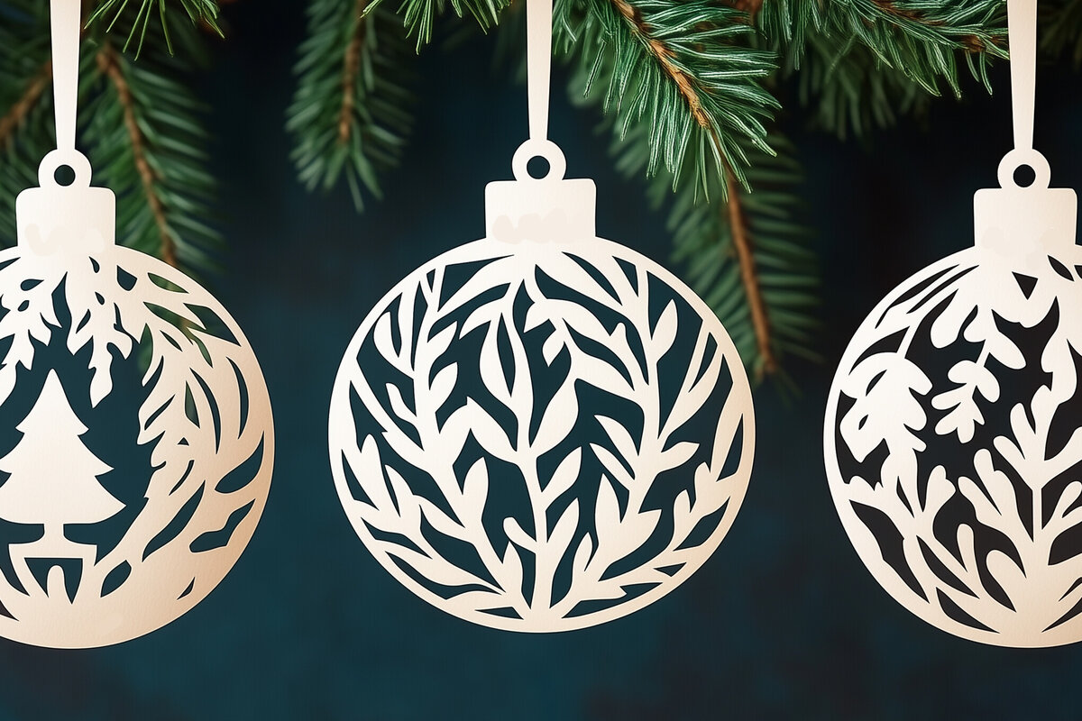 Σετ των 2 Intra απο ξύλο plywood 3mm-4mm πάχος – Χαρτοκομμένες Χριστουγεννιάτικες Μπάλες Δίασταση  20x20 cm INTRAFABR-105871640