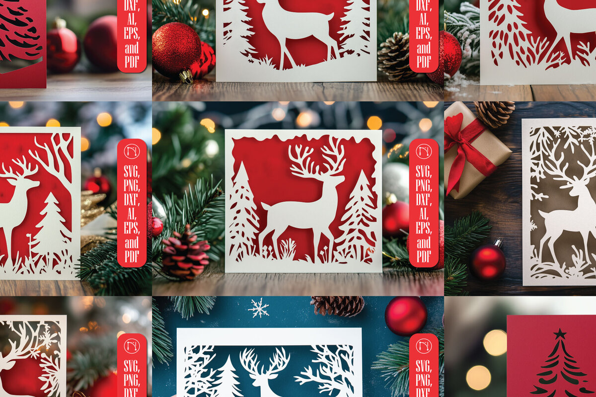 Σετ των 2 Intra απο ξύλο plywood 3mm-4mm πάχος – Πακέτο χριστουγεννιάτικων καρτών με χαρτί Δίασταση  20x20 cm INTRAFABR-106738782