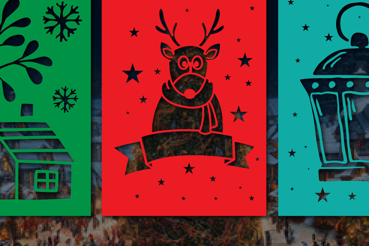 Σετ των 2 Intra απο ξύλο plywood 3mm-4mm πάχος – Πακέτο χριστουγεννιάτικων καρτών με χαρτί Δίασταση  20x20 cm INTRAFABR-53569397