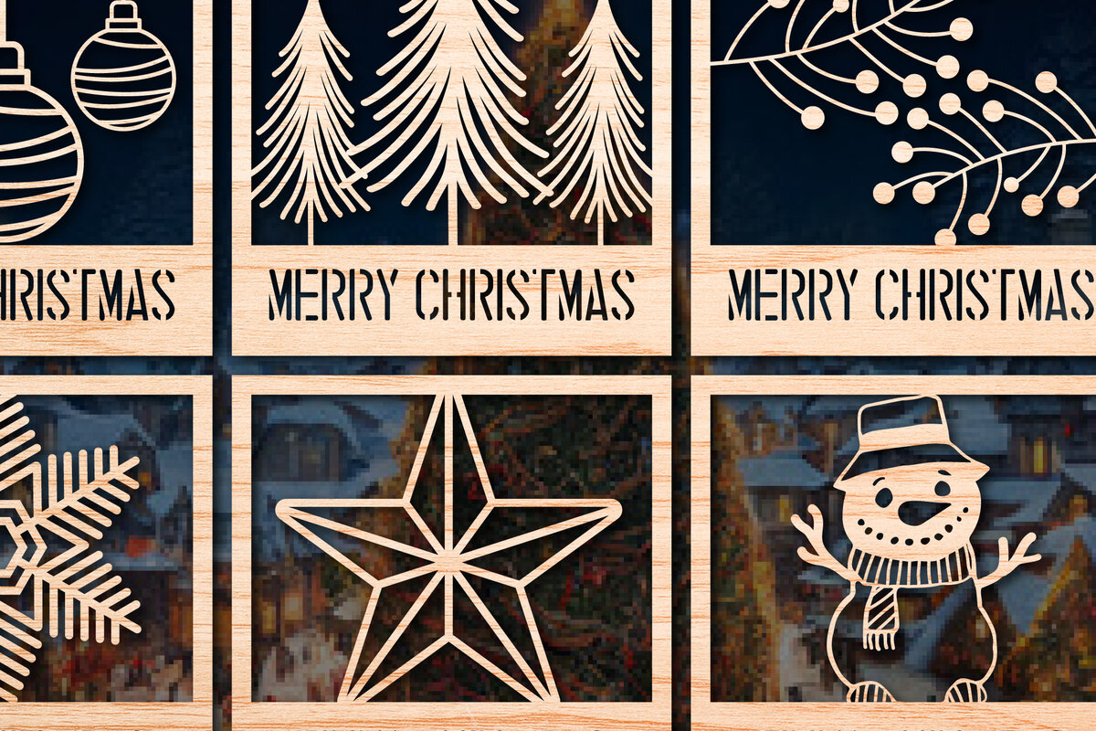 Σετ των 2 Intra απο ξύλο plywood 3mm-4mm πάχος – Πακέτο χριστουγεννιάτικων καρτών με χαρτί Δίασταση  20x20 cm INTRAFABR-53922781