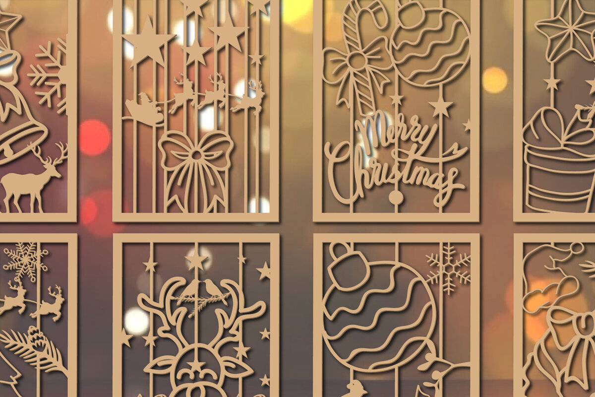 Σετ των 2 Intra απο ξύλο plywood 3mm-4mm πάχος – Πακέτο χριστουγεννιάτικων καρτών Paper Cut Δίασταση  20x20 cm INTRAFABR-20649390