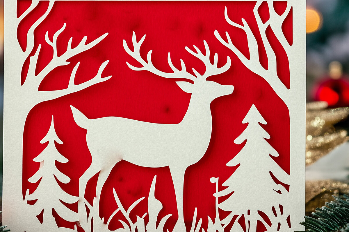 Σετ των 2 Intra απο ξύλο plywood 3mm-4mm πάχος – Κοπή χαρτιού Χριστουγεννιάτικη κάρτα Δίασταση  20x20 cm INTRAFABR-106735313