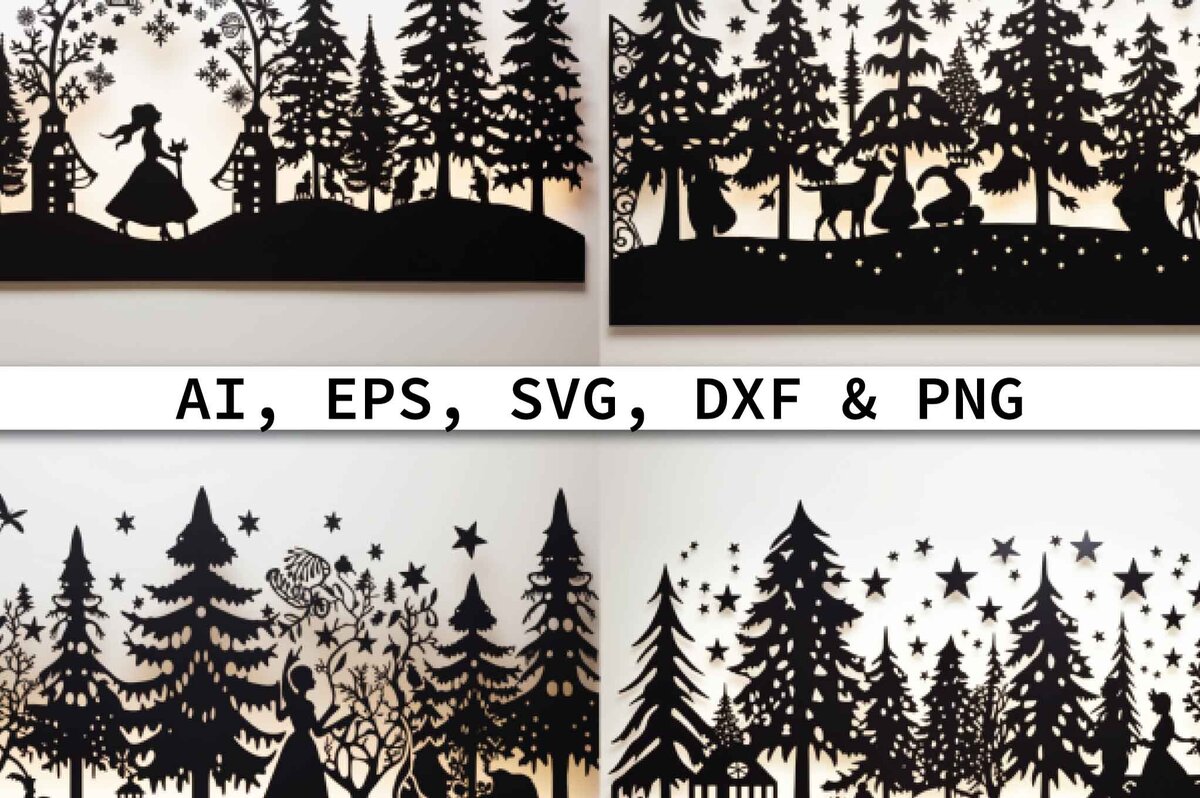 Σετ των 2 Intra απο ξύλο plywood 3mm-4mm πάχος – Κόψιμο από χαρτί Χριστουγεννιάτικο Δάσος Σκηνής Κουλούρι Δίασταση  20x20 cm INTRAFABR-80420642